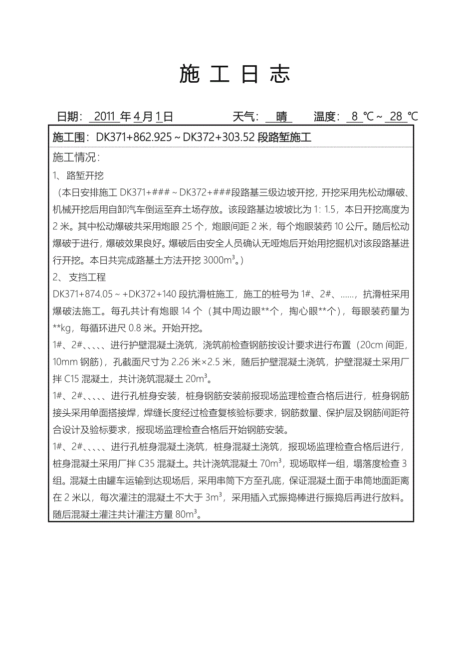 施工日志填写范本_第1页