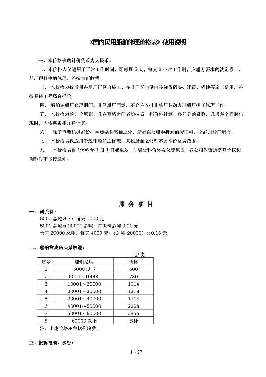 国内民用船舶修理价格表使用说明_第1页