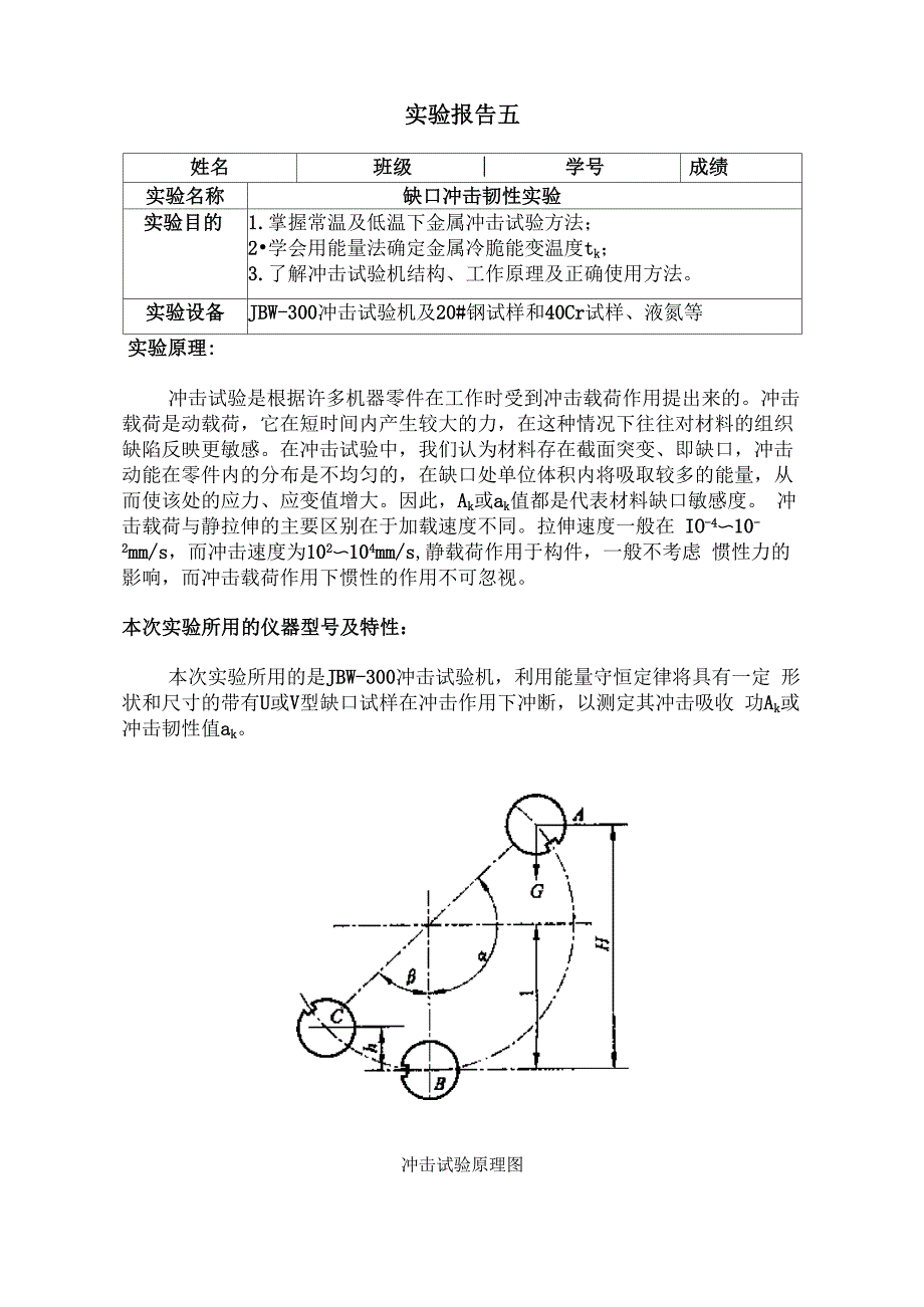 西安交通大学材料力学性能实验报告—冲击韧性_第1页