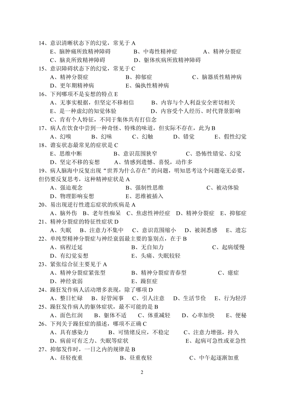 《内科学11——精神病学》习题.doc_第2页