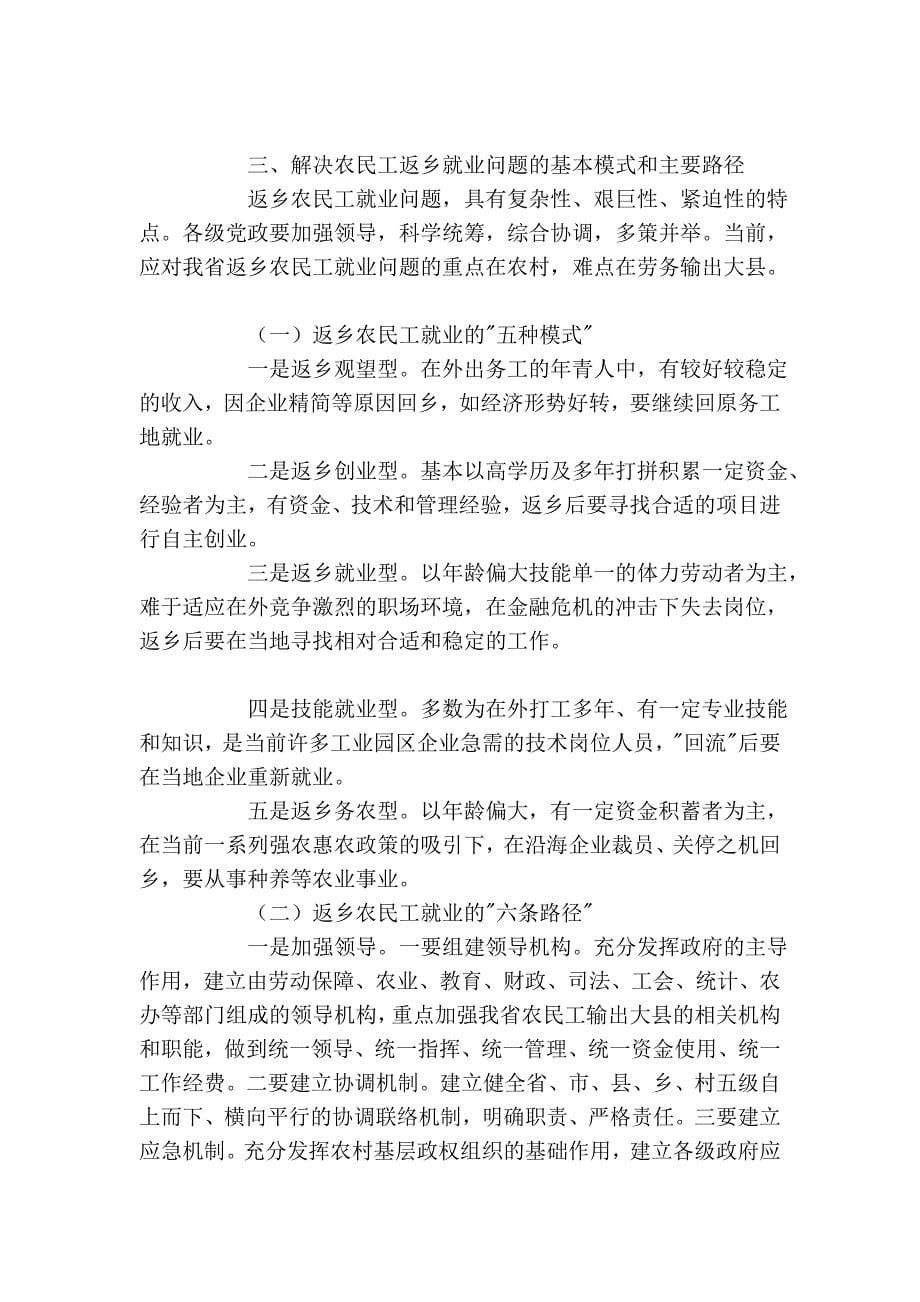 与决策——《国际金融危机背景下 返乡农民工就业情况分析与对策》.doc_第5页