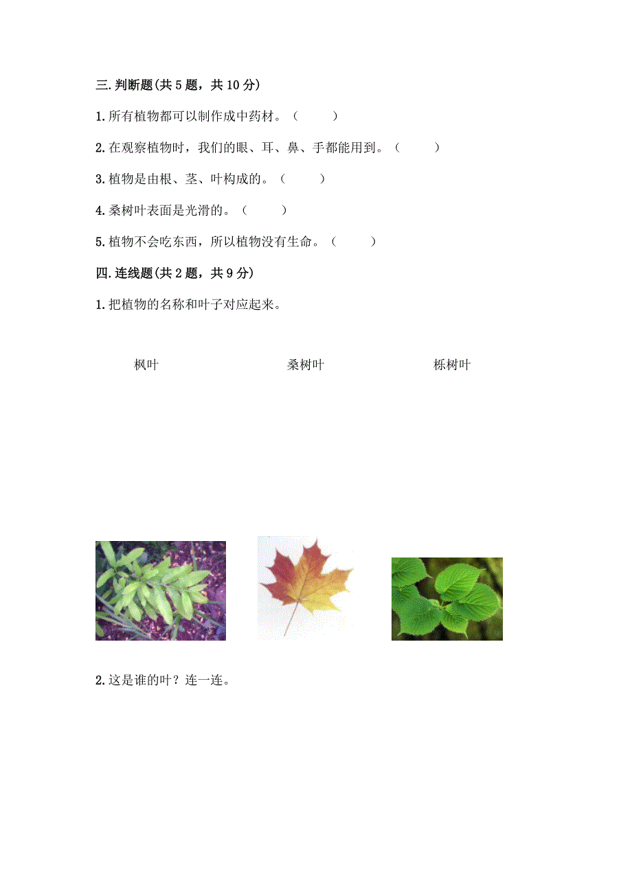教科版科学一年级上册第一单元《植物》测试卷【最新】.docx_第2页