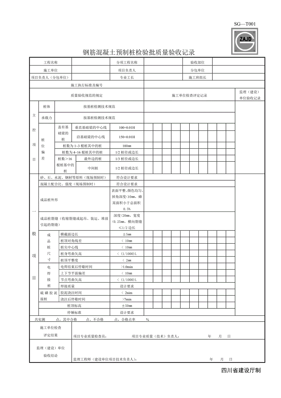 钢筋混凝土预制桩检验批质量验收记录_第1页