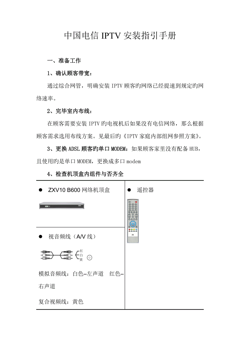 中国电信IPTV安装指导标准手册_第1页