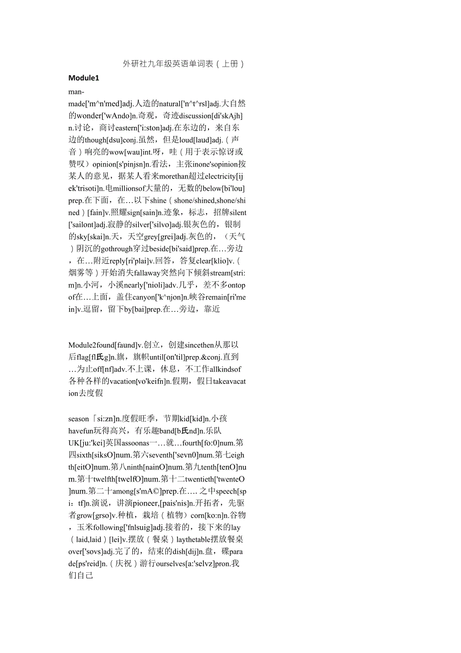外研版九年级英语单词表(上册)_第1页
