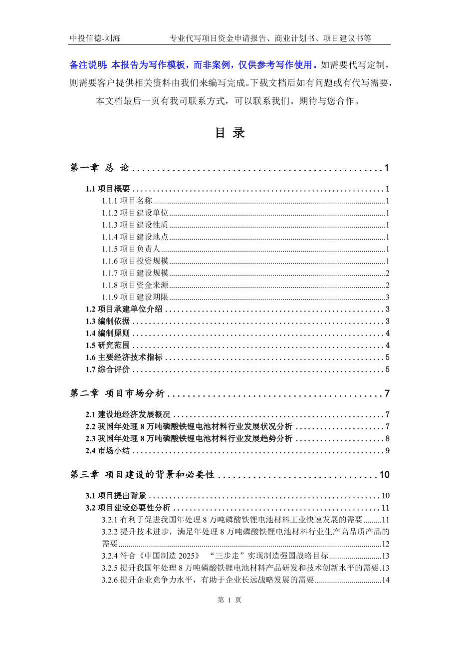 年处理8万吨磷酸铁锂电池材料项目资金申请报告模板_第2页