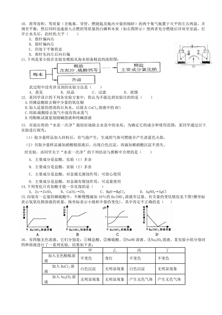 山东省枣庄四中九年级化学模拟考试试题二无答案鲁教版_第2页