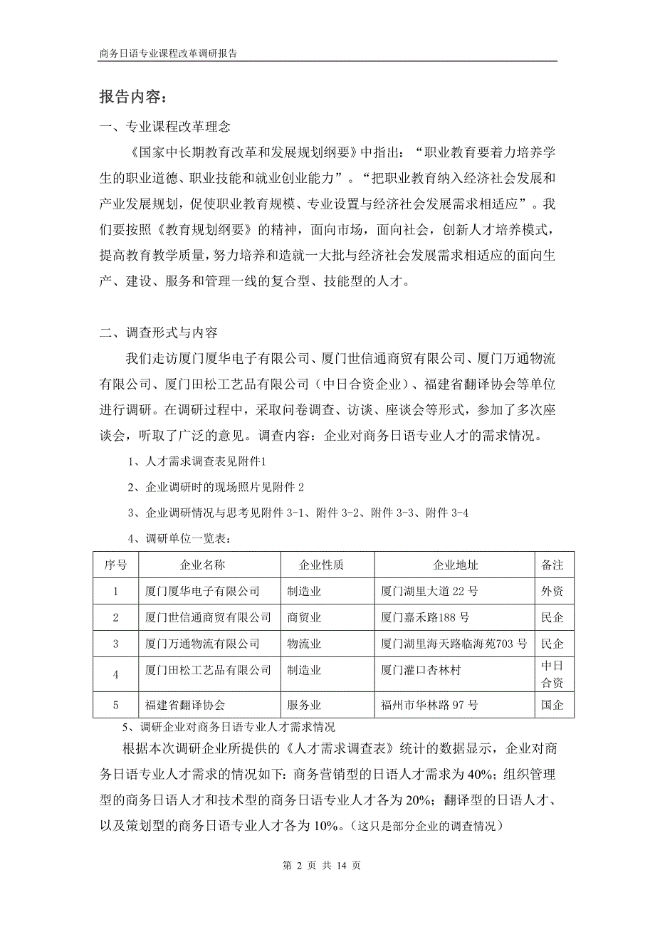 商务日语专业课程改革调研报告_第2页