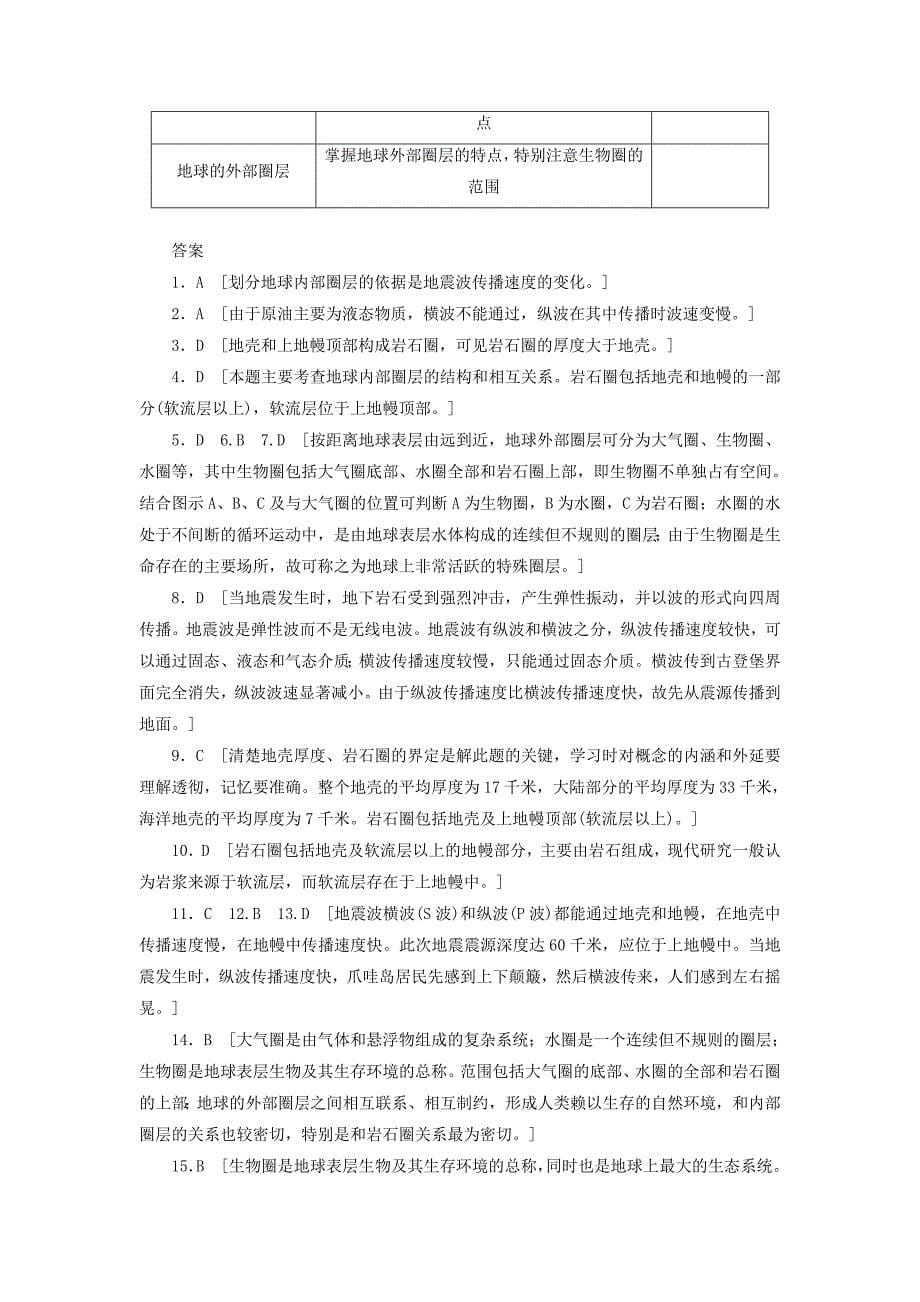 人教版地理一师一优课必修一同步练习：1.4地球的圈层结构2 Word版含答案_第5页