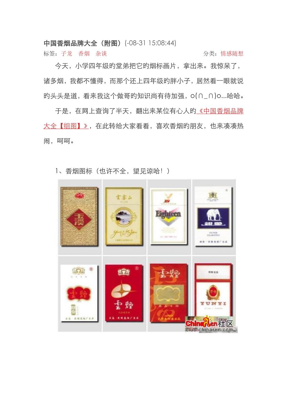 中国香烟品牌大全_第1页