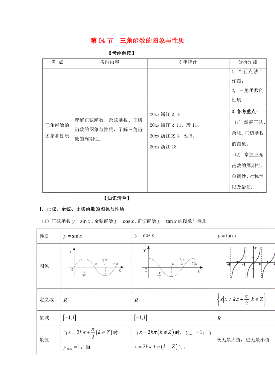 新编浙江版高考数学一轮复习(讲练测)： 专题4.4 三角函数的图象与性质讲_第1页