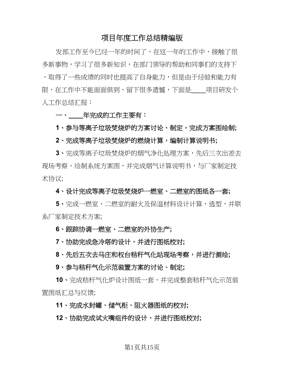 项目年度工作总结精编版（5篇）.doc_第1页