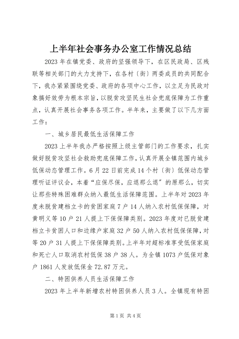 2023年上半年社会事务办公室工作情况总结.docx_第1页