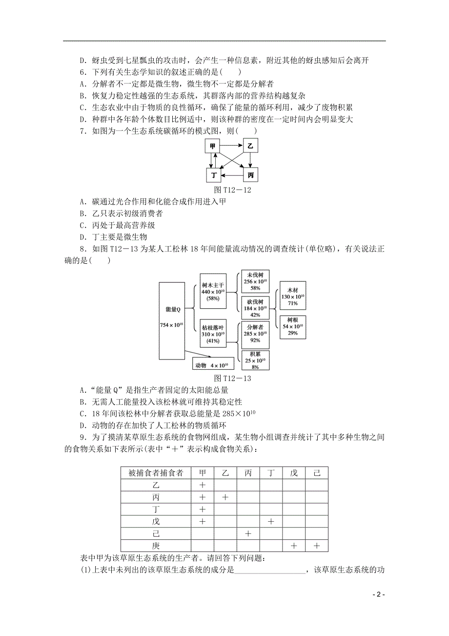 高考生物二轮复习专题限时集训十二B专题十二生态系统与生态环境的保护配套作业解析版课程标准卷地区专用_第2页
