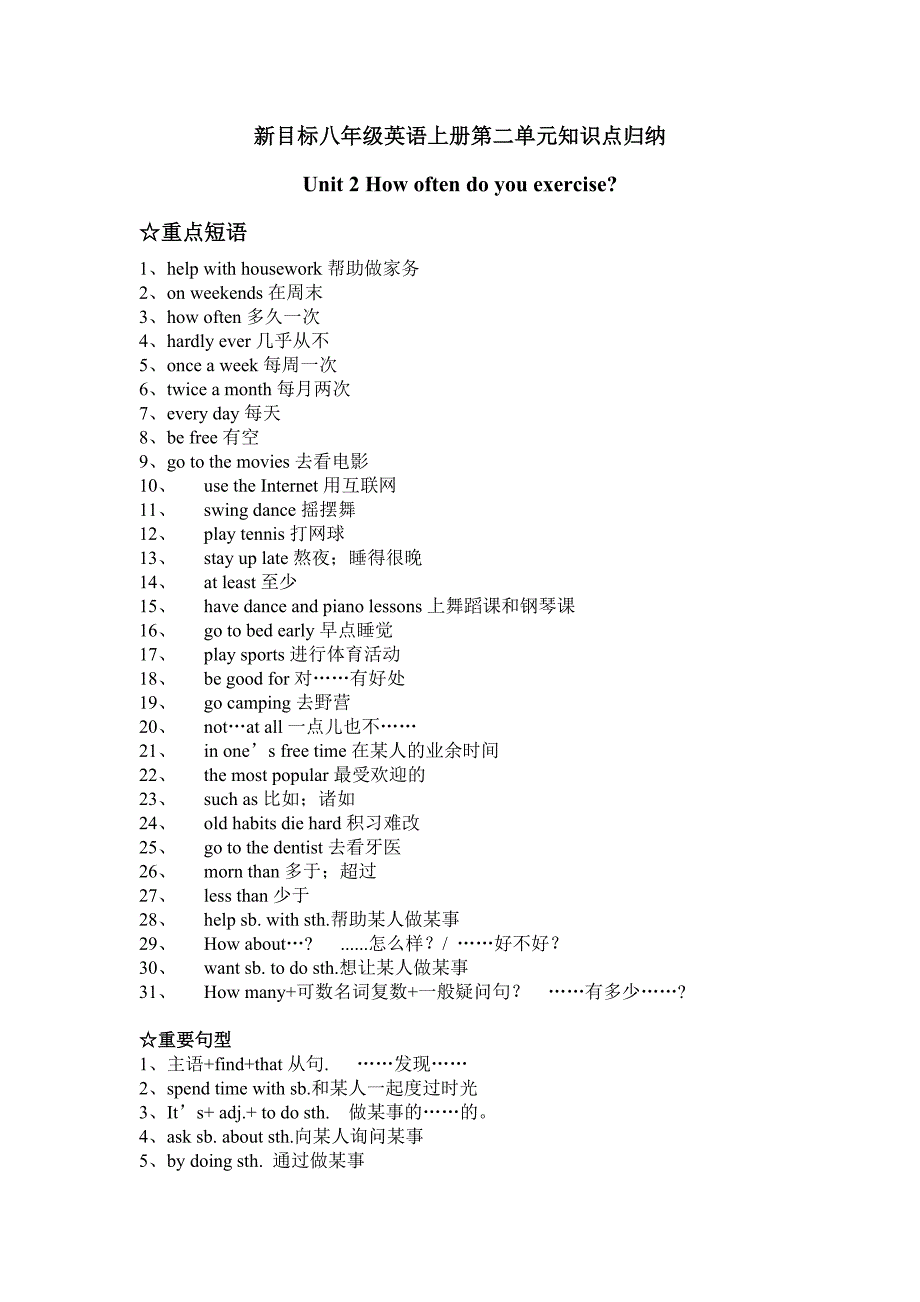 新目标八年级英语上册第二单元知识点归纳_第1页