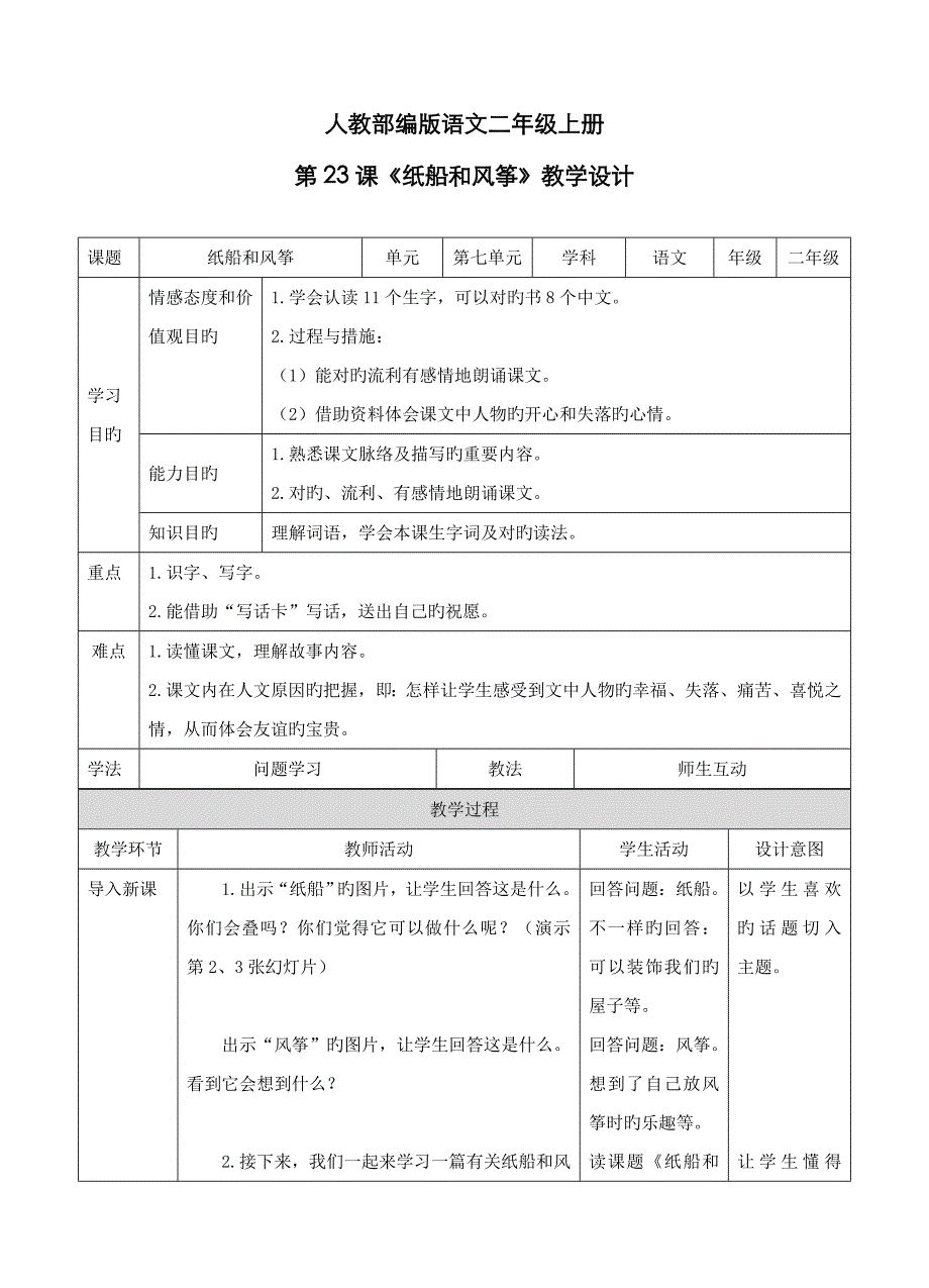《纸船和风筝》教案_第1页