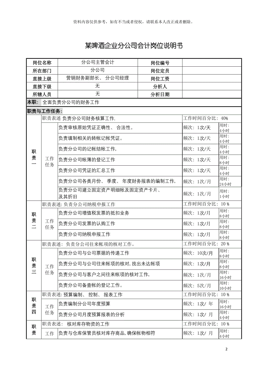 啤酒企业营销分公司会计岗位说明书.doc_第2页