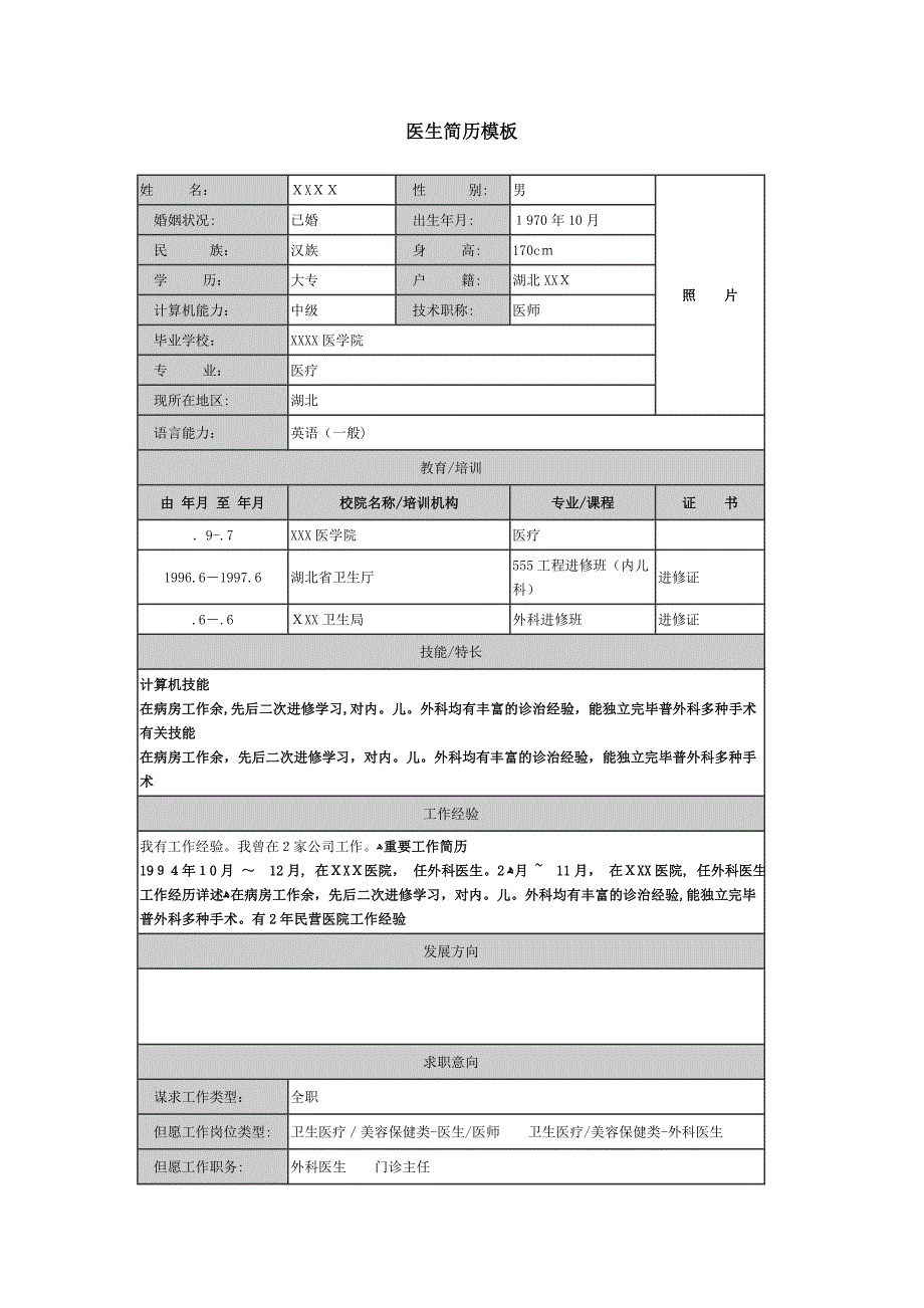 医生求职简历模板_第1页