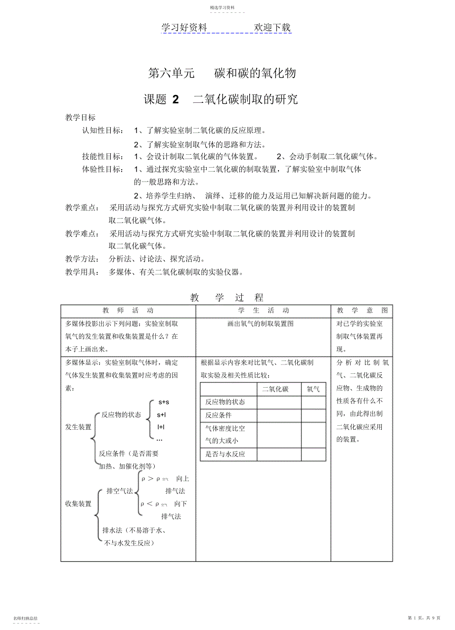 2022年二氧化碳的制取教案_第1页