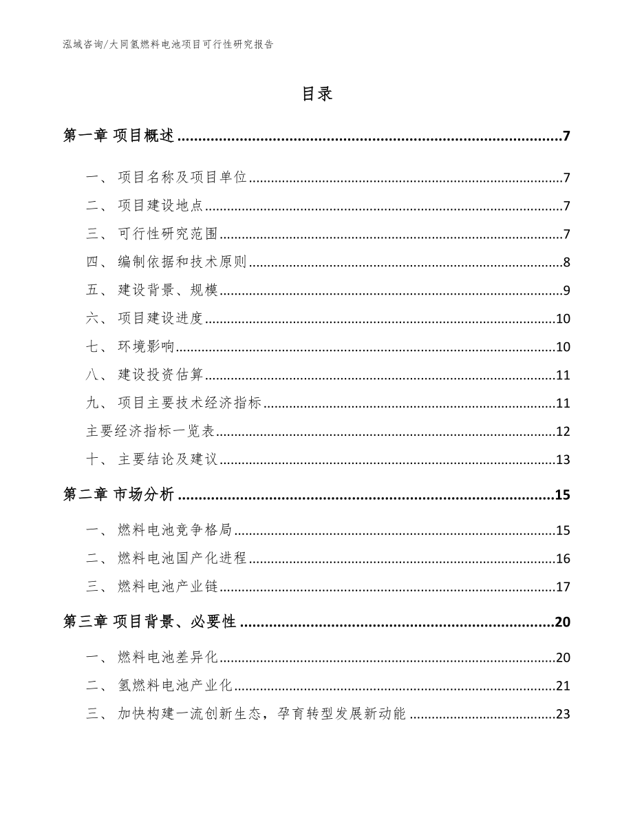 大同氢燃料电池项目可行性研究报告（参考范文）_第1页