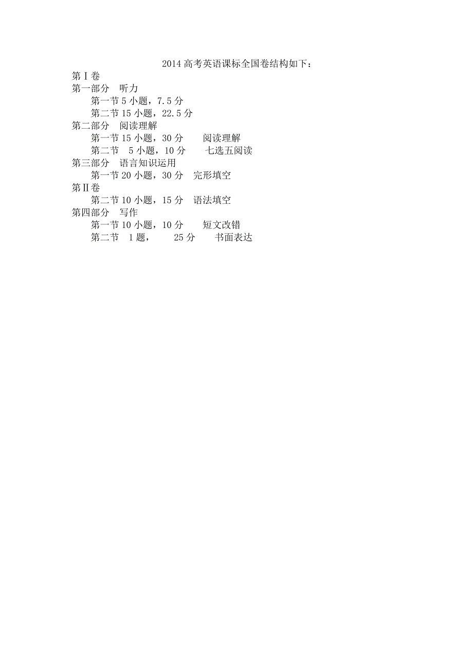 2014高考英语课标全国卷结构如下_第1页