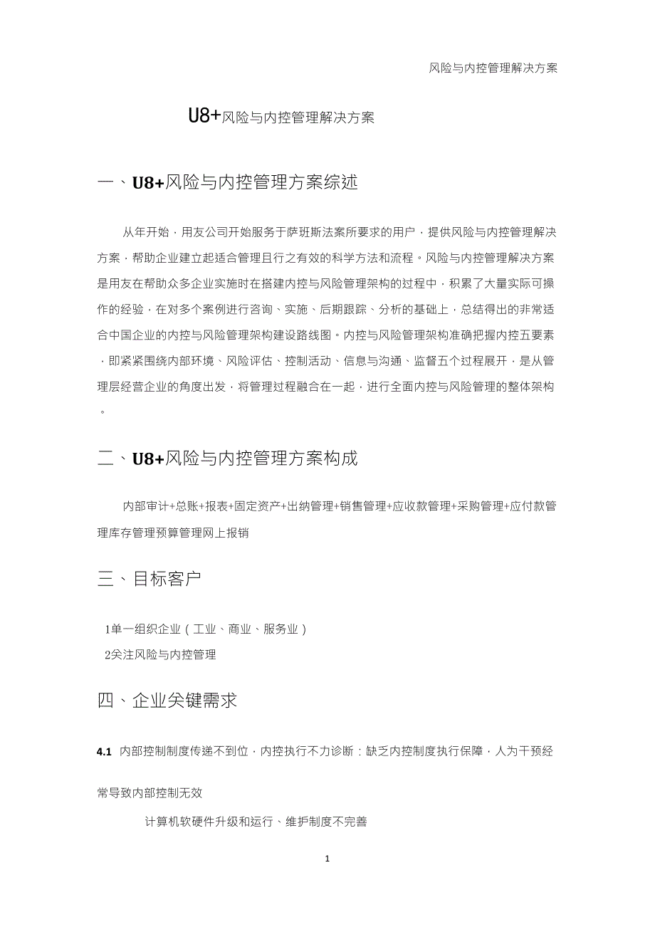 用友U8+风险与内控管理解决方案_第1页