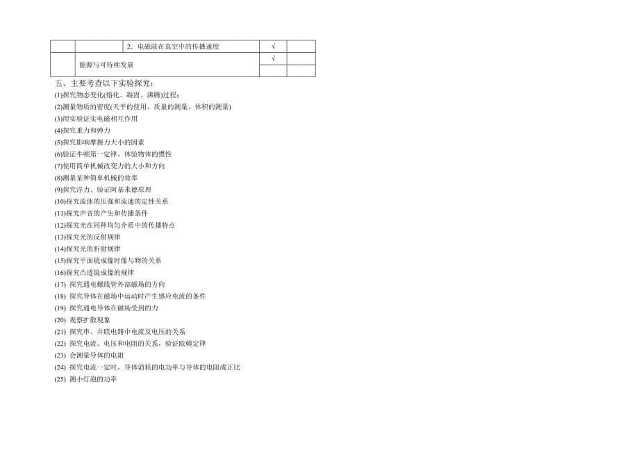 高中阶段招生统一考试物理学科考试说明_第5页