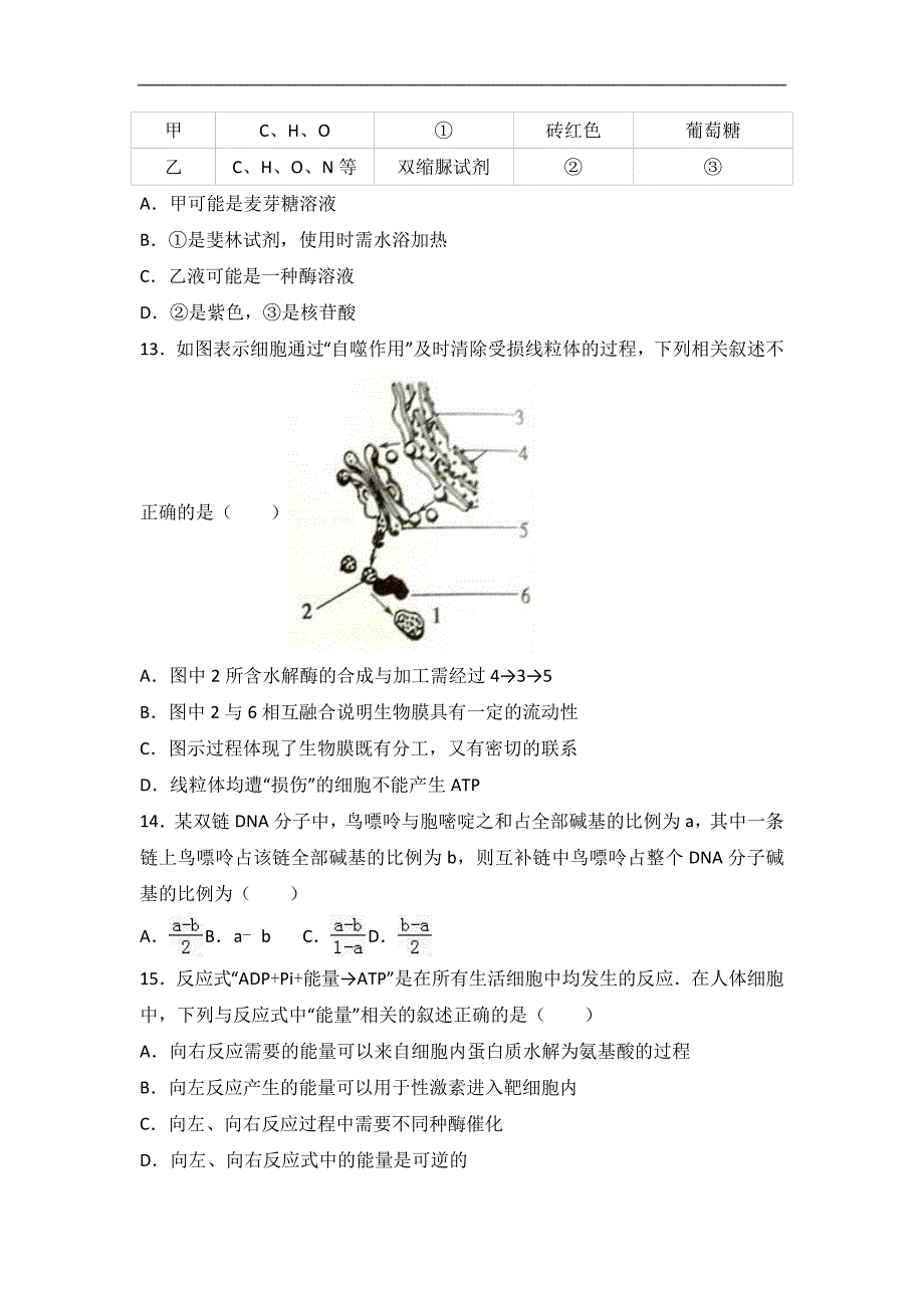 2016-2017学年山东省 高三生物 期中测评试卷_第3页