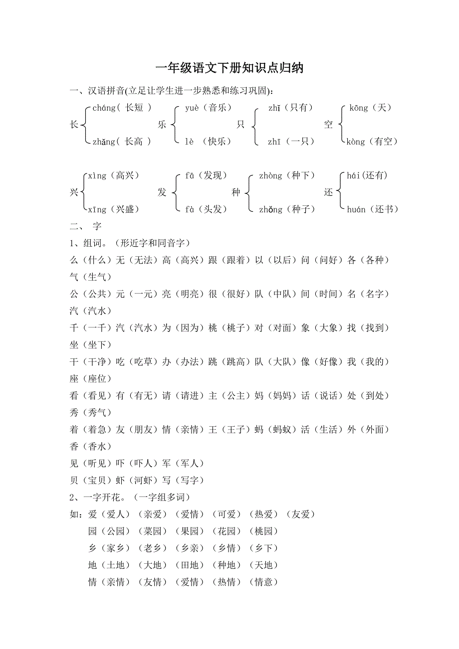 2016人教版小学一年级语文知识点_第1页