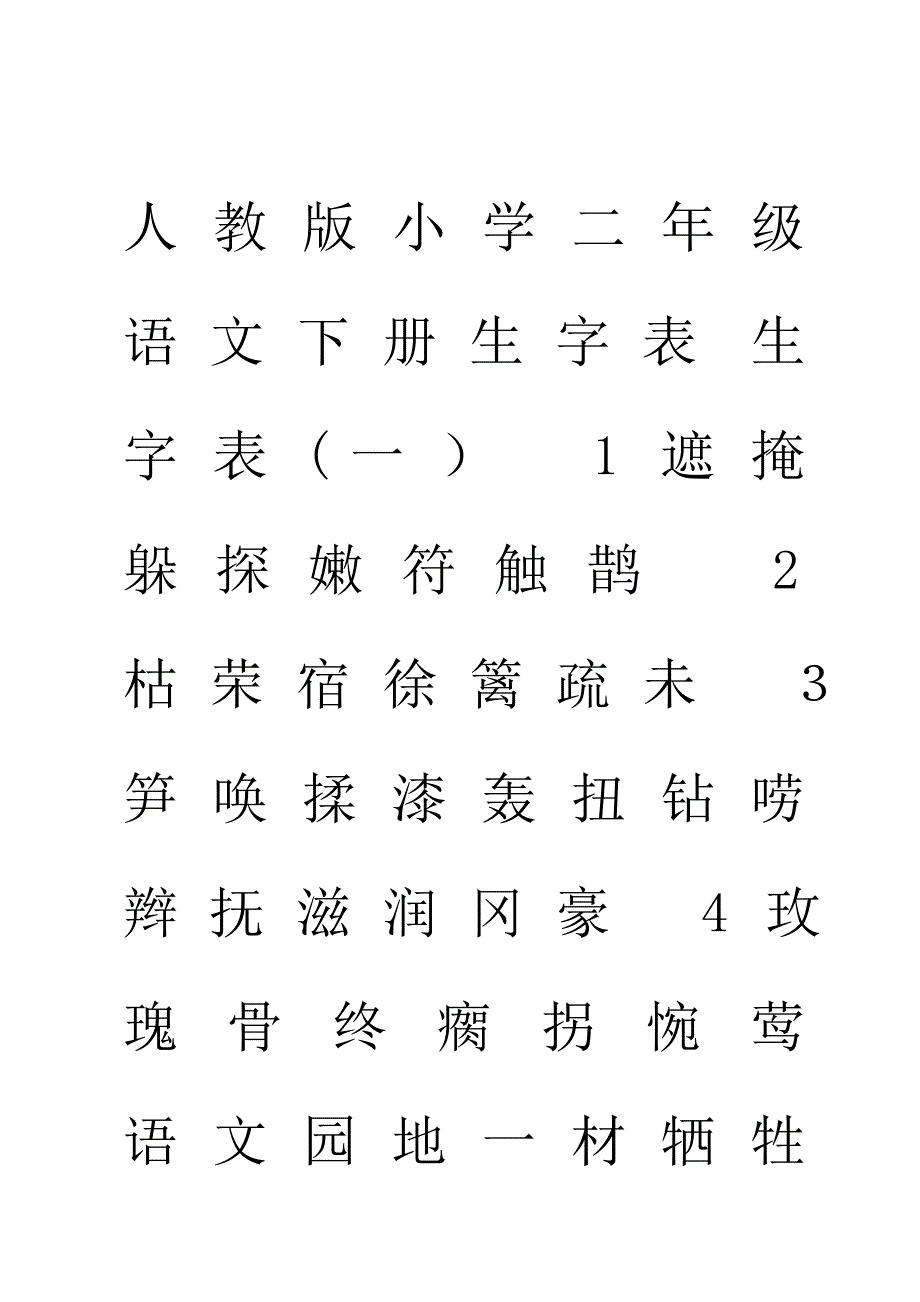 人教版小学二年级语文下册生字表_第1页