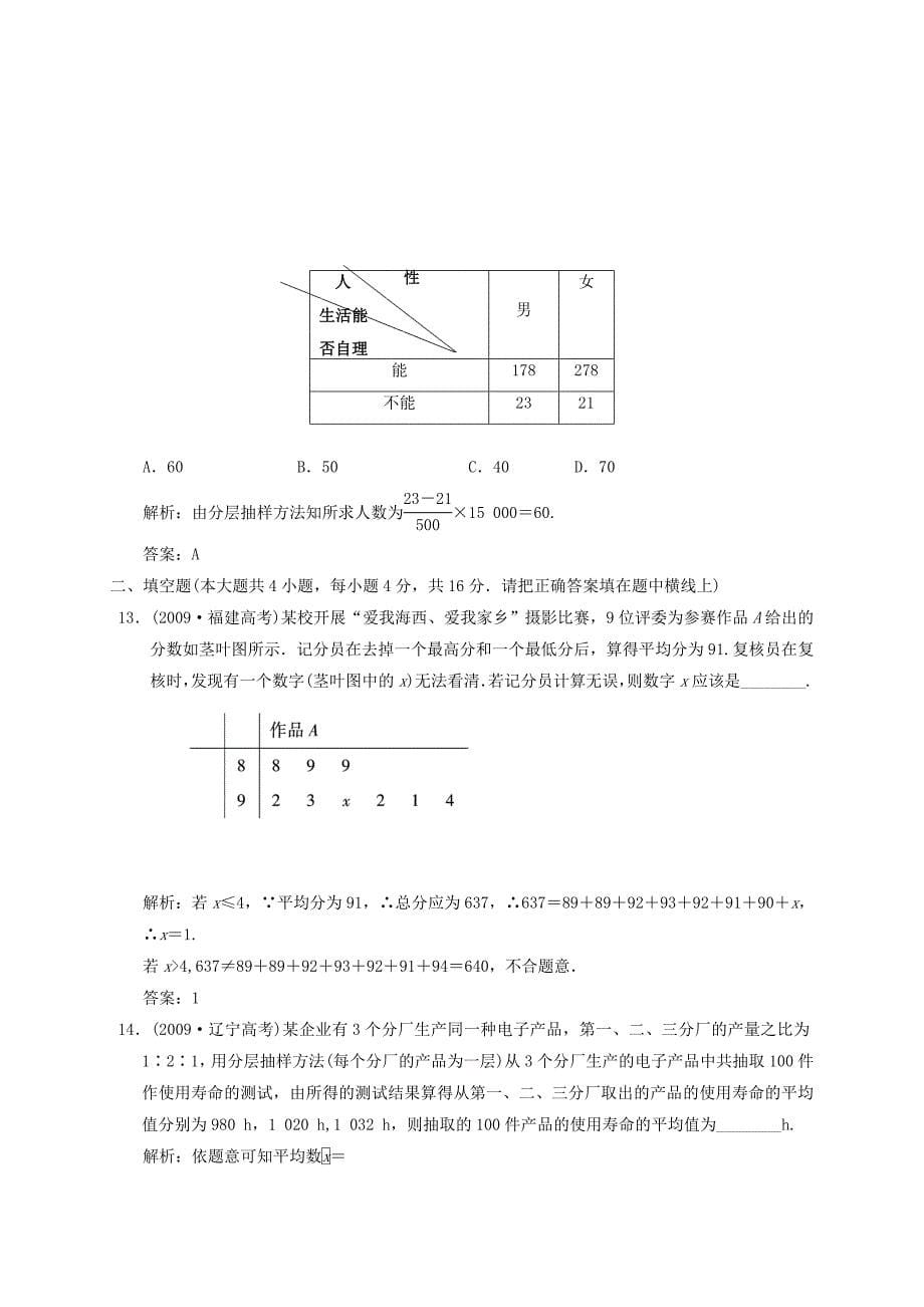 2011届高三数学一轮复习 第十章统计测试题 新人教版_第5页