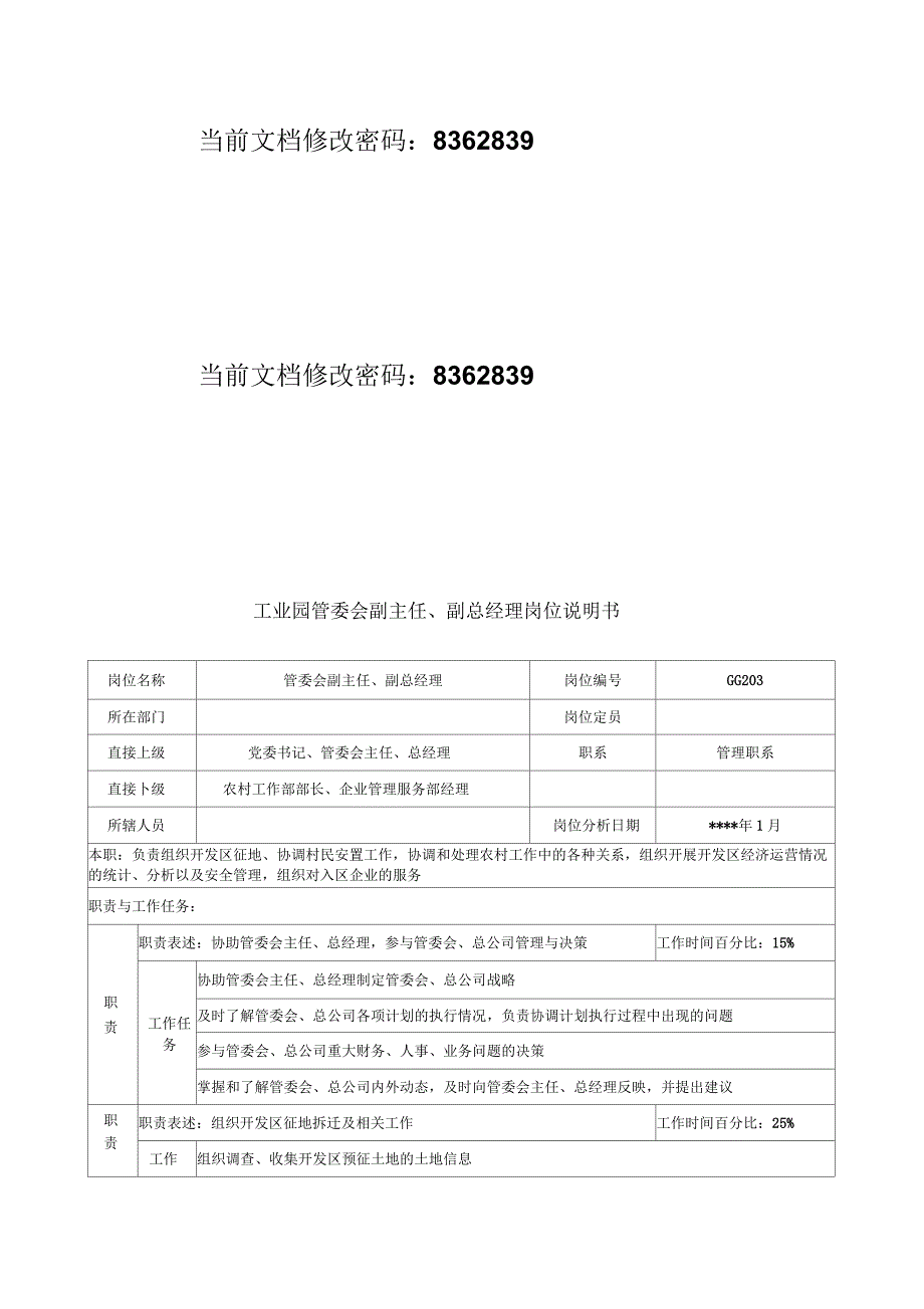 工业园管委会副主任与副总经理工作说明书_第1页