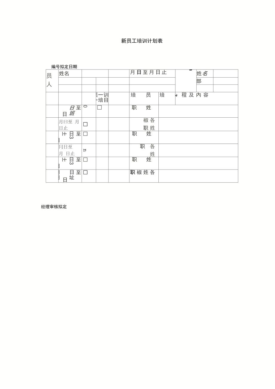 (人力资源套表)企业新员工培训计划表汇总_第1页