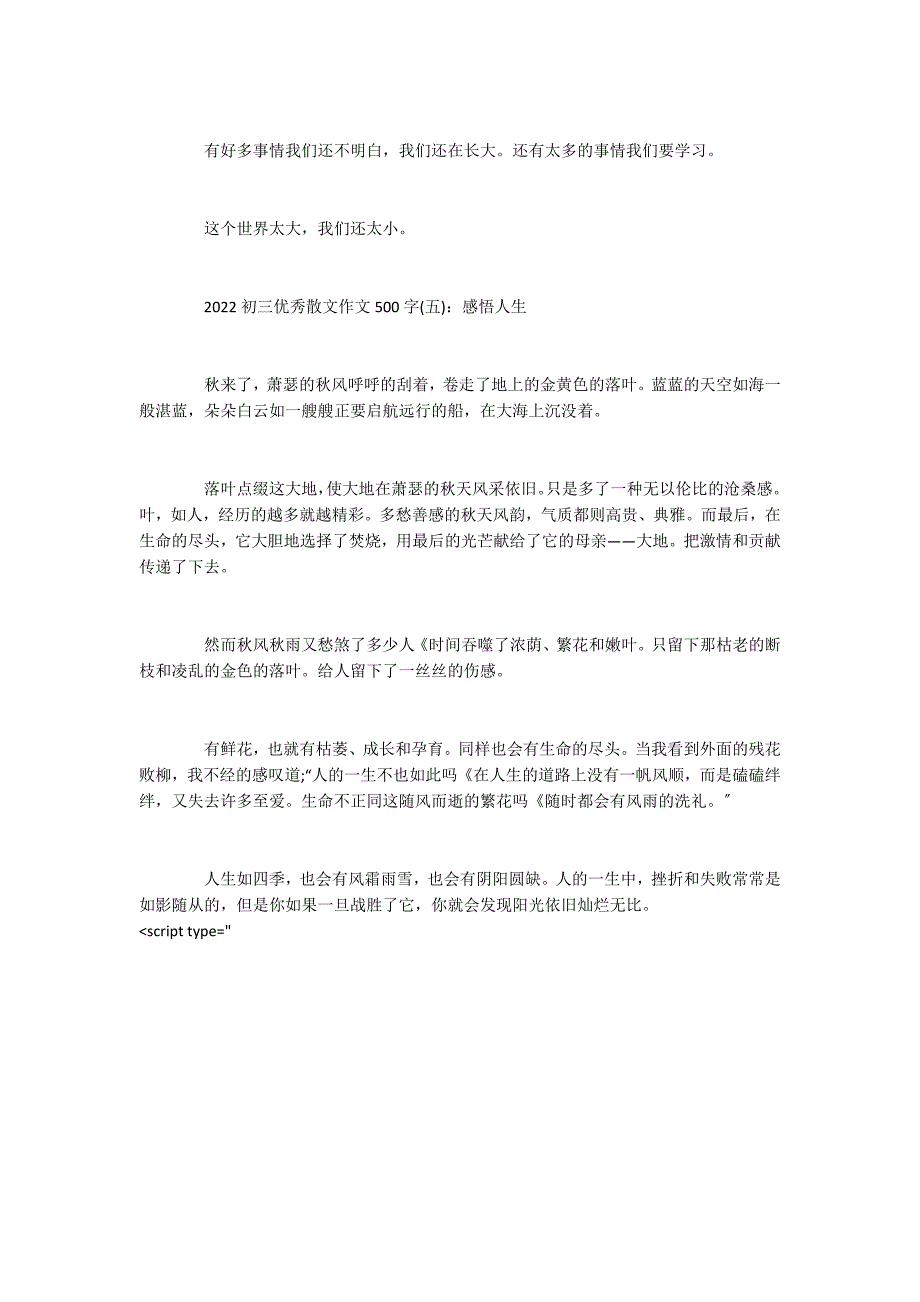 2022初三优秀散文作文500字5篇_第4页