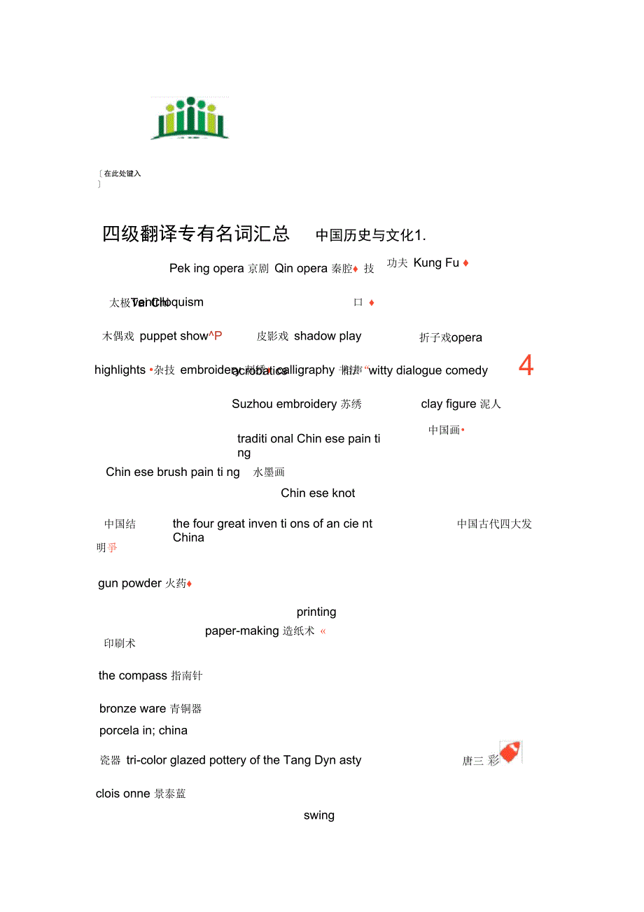 四级翻译专有名词汇总_第1页