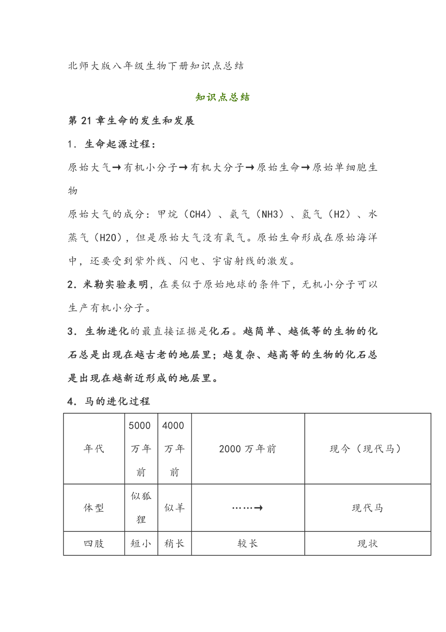 (完整word版)【知识点总结】北师大版八年级生物下册知识点总结,推荐文档_第1页