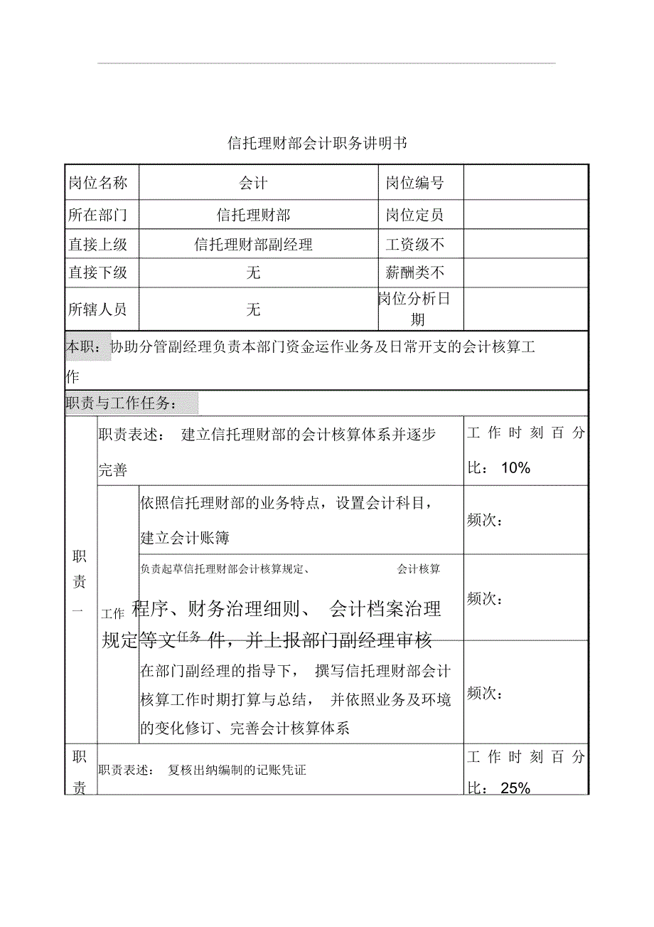 信托投资公司个人信托部会计职务说明书14_第1页