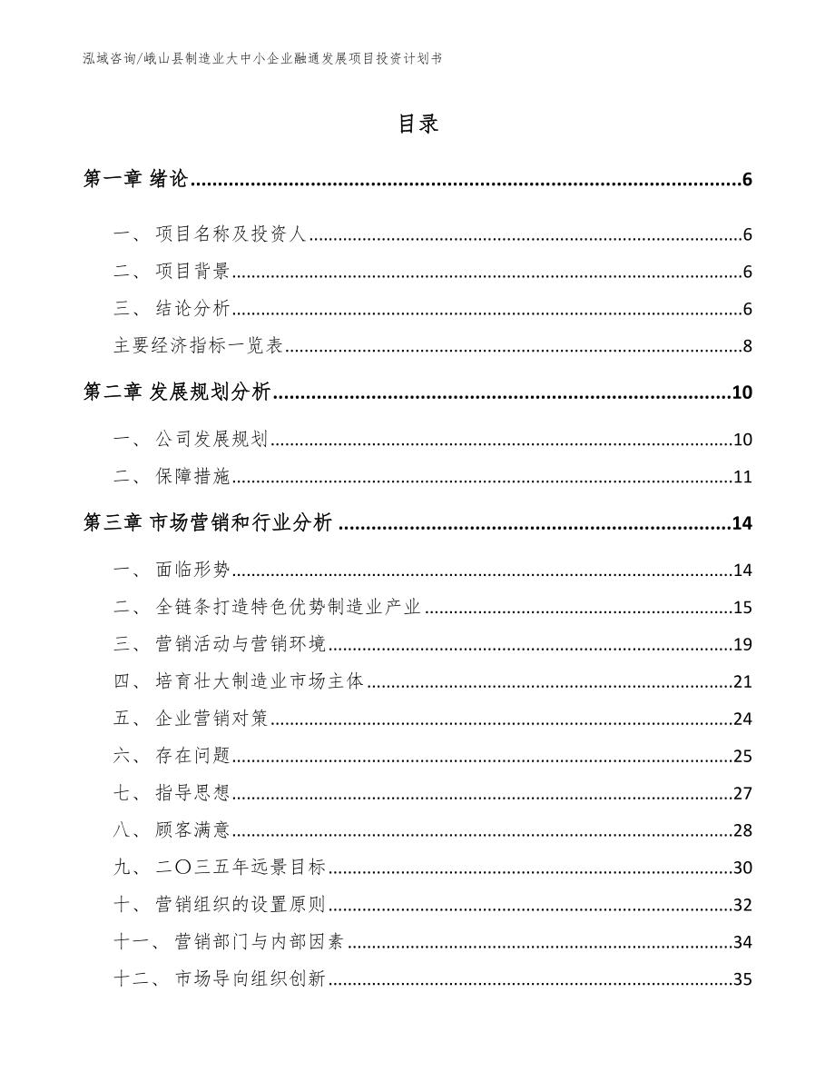 峨山县制造业大中小企业融通发展项目投资计划书【参考模板】_第1页