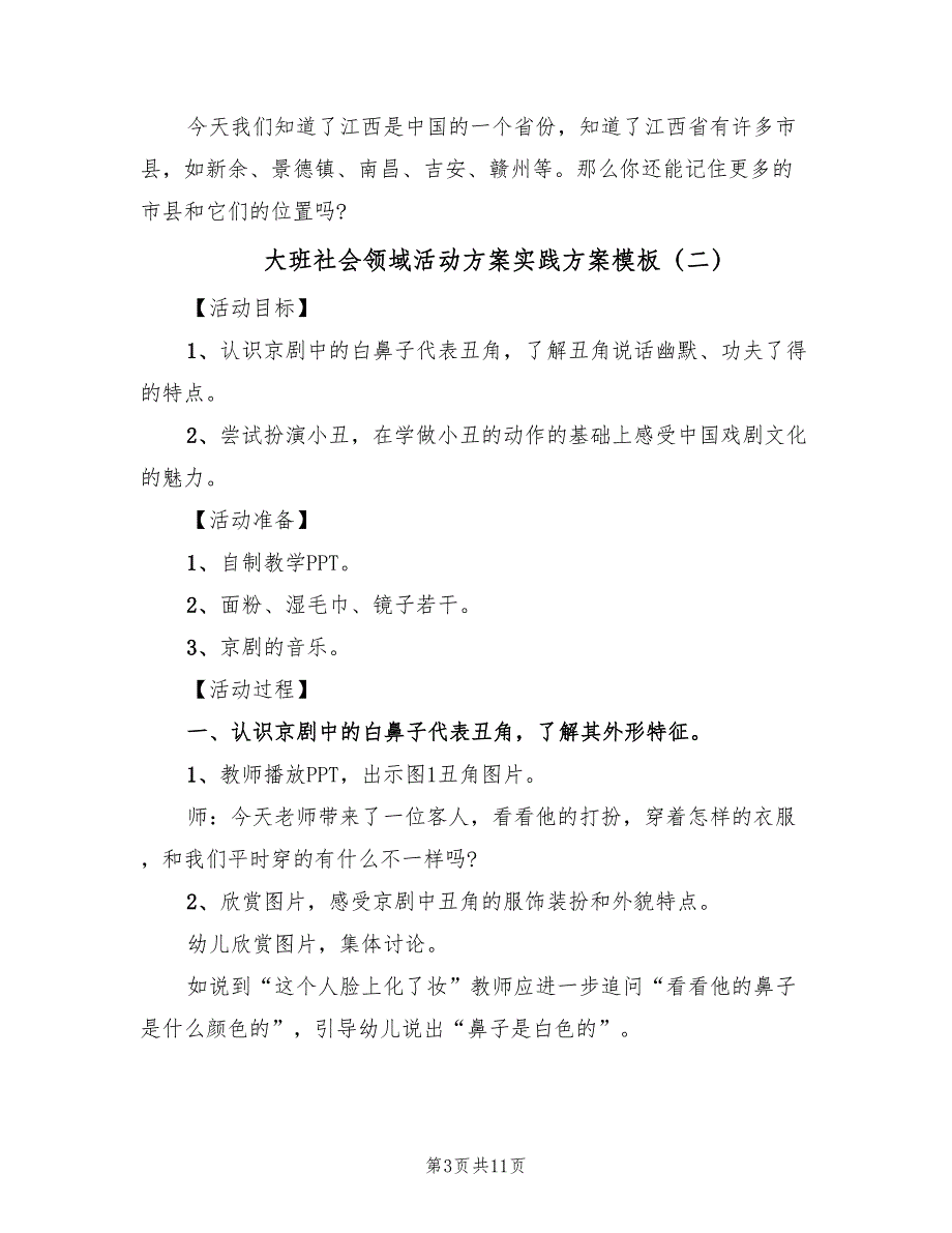 大班社会领域活动方案实践方案模板（四篇）_第3页