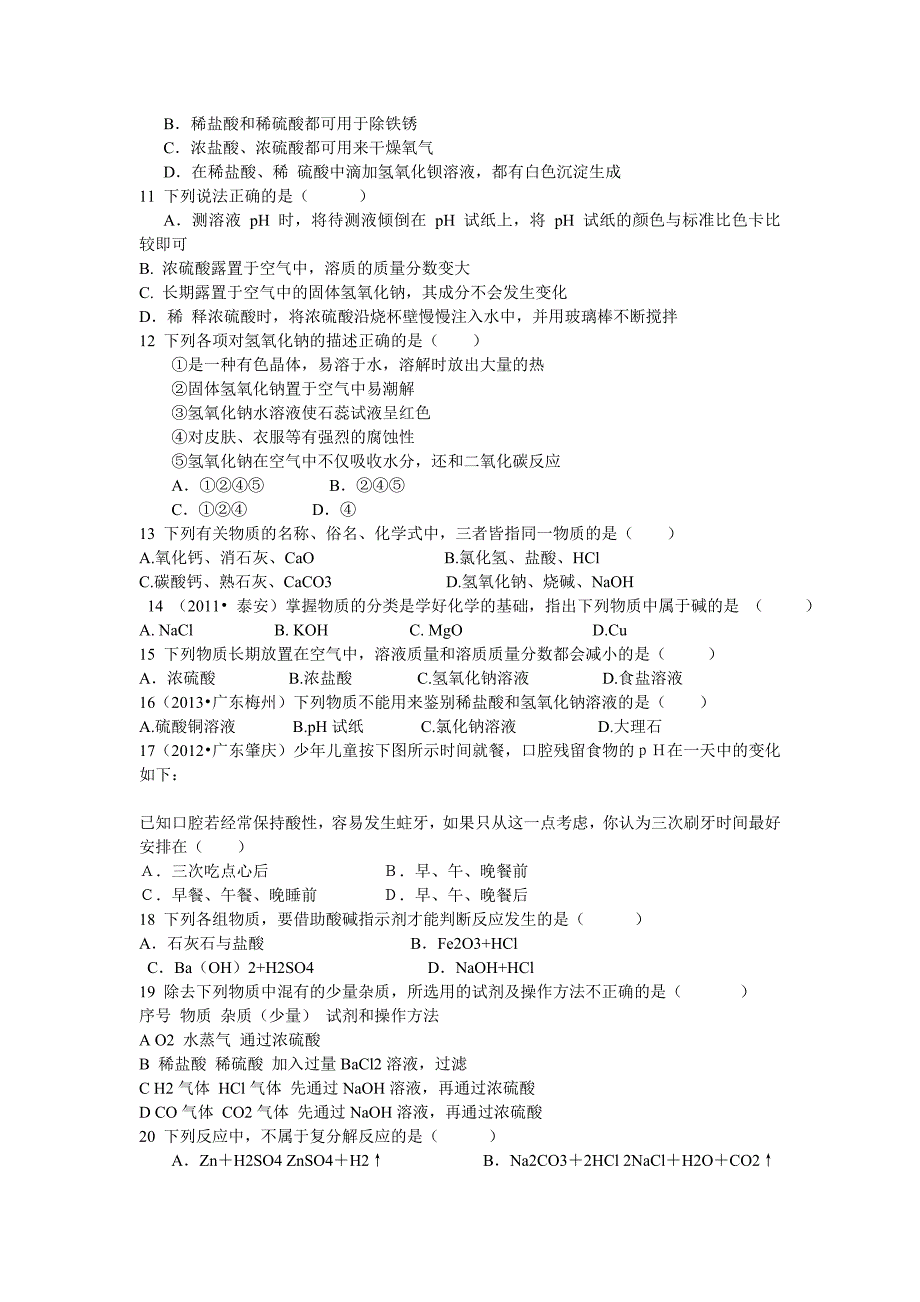 初三化学常见的酸和碱单元测试题_第2页