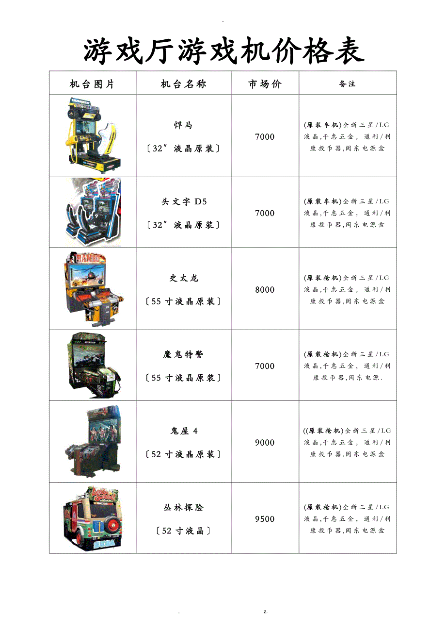 游戏厅游戏机价格表_第1页