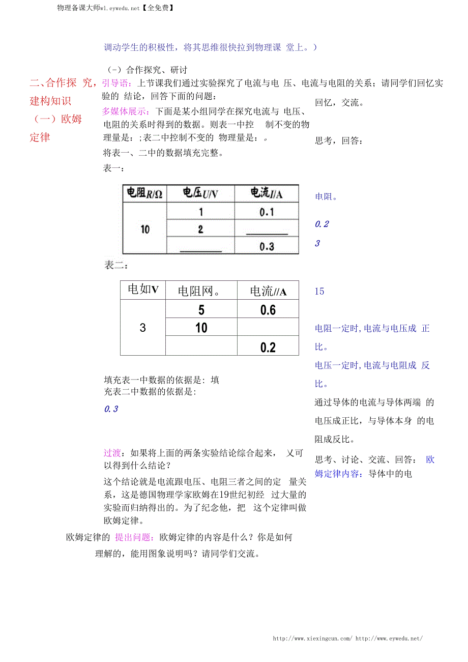 【人教版】九年级物理：第17章第2节《欧姆定律》教案设计解读_第3页