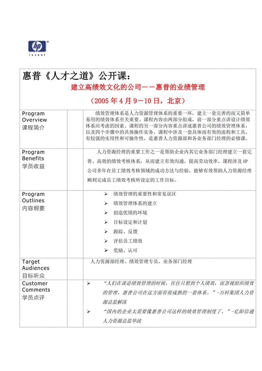 【经典管理资料】建立高绩效文化的公司――惠普的业绩管理_第1页