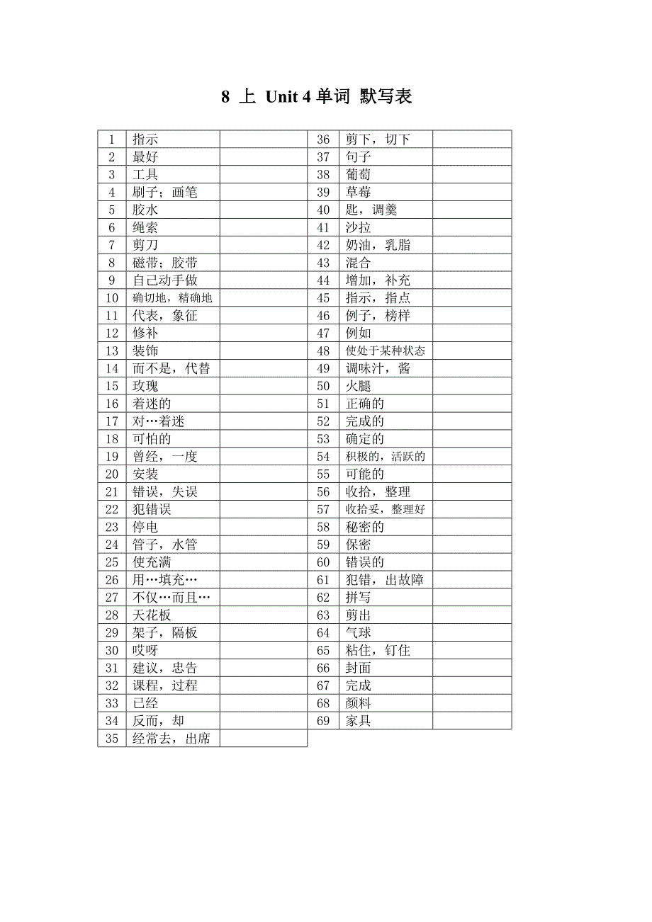 8上Unit4单词默写表_第1页