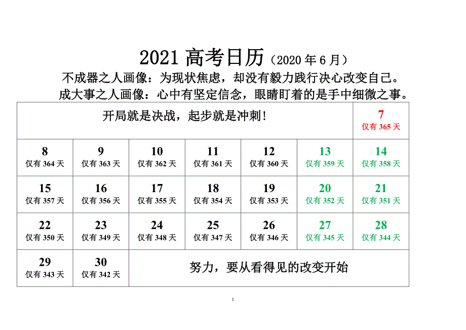 最新、最全2021高考倒计时日历(可编辑、可打印)_第1页