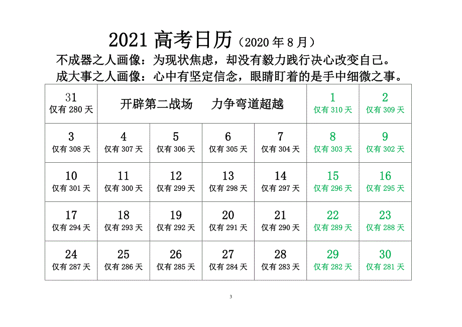 最新、最全2021高考倒计时日历(可编辑、可打印)_第3页