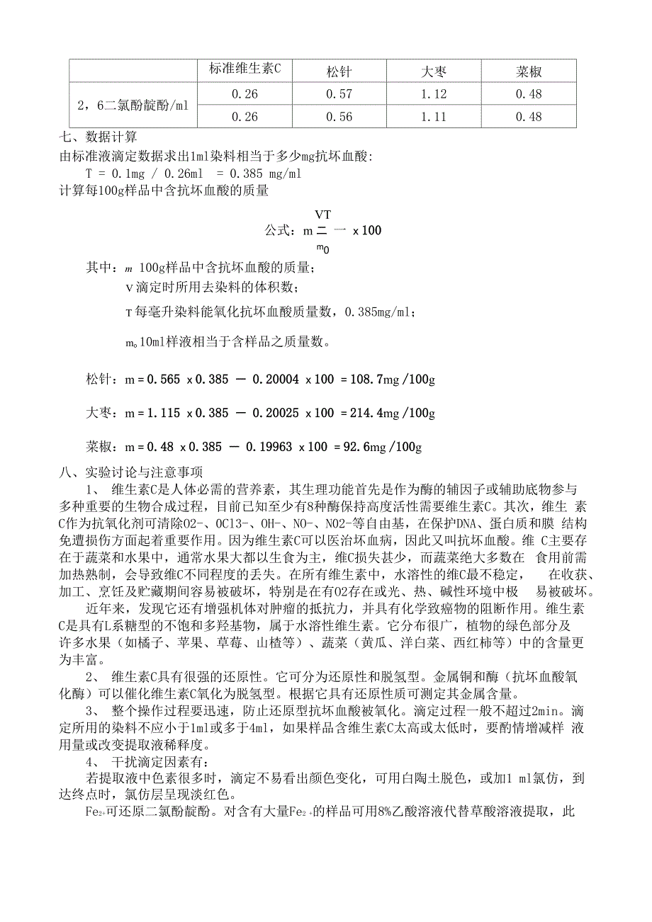 维生素C的定量测定实验报告_第2页