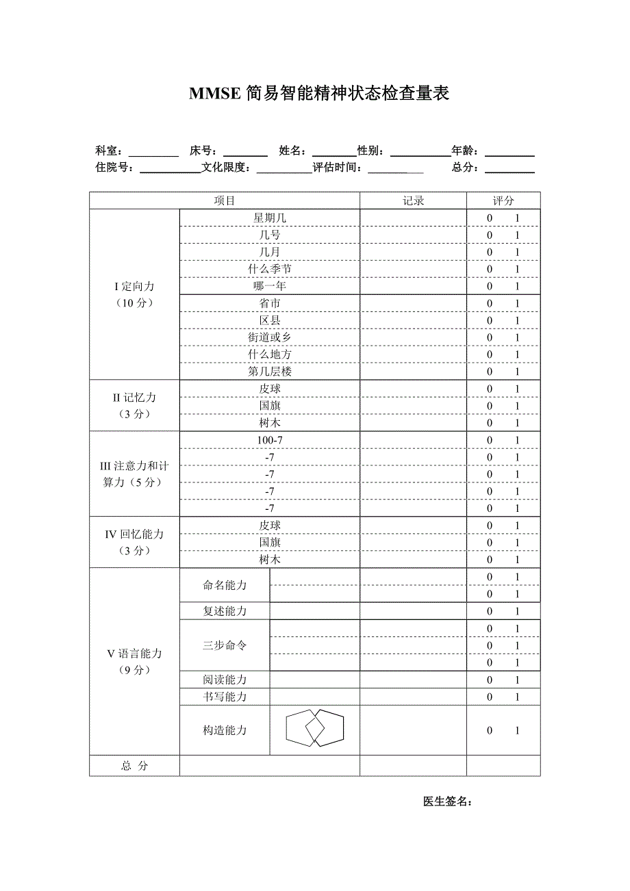 MMSE评分量表_第1页