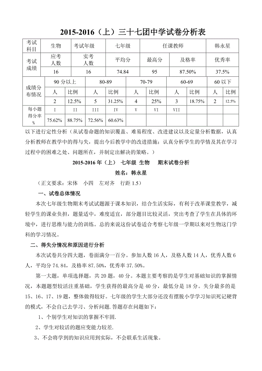 七年级生物试卷分析 (2)_第1页