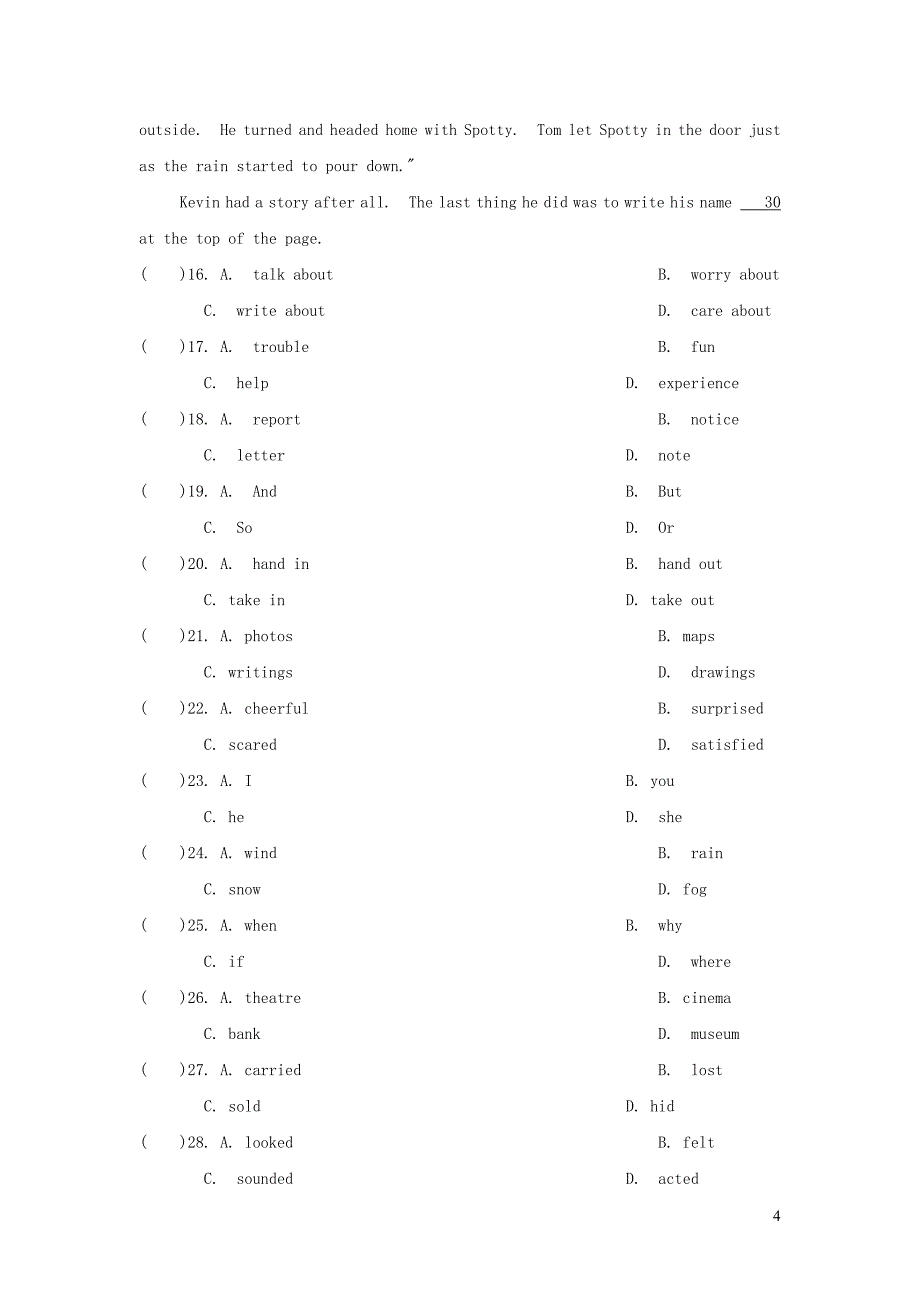 江苏徐州2019年中考英语模拟试卷（一）_第4页